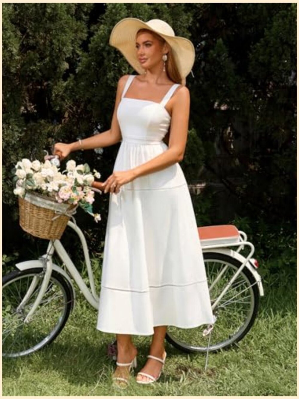 Square Neck Corset Midi Dress Flowy A-Line Sleeveless Backless Wedding Guest - Picture 4 of 7